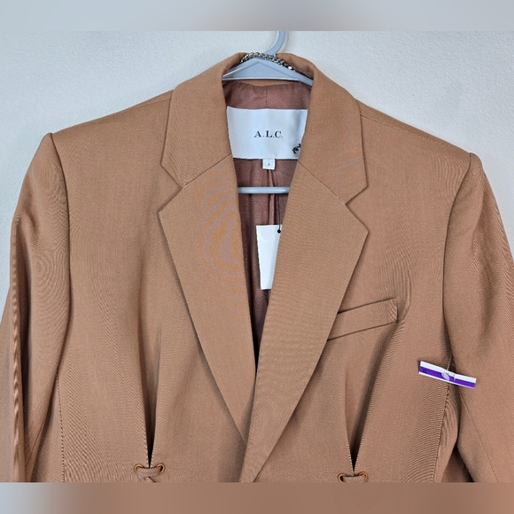 A.L.C Women Maverick Blazer Jacket  Coat Sz 2 Tan Orange Long Line Lace Up Cinch - Picture 2 of 12